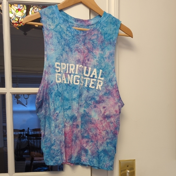 Spiritual Gangster Tops - Spiritual Gangster Blue and Purple Tie Dye Tank Size Large